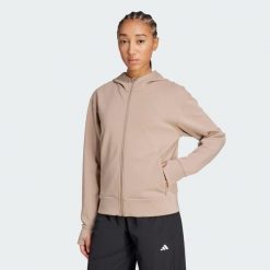 Bluza z kapturem Designed 4 Training Full-Zip. Brązowe bluzy sportowe damskie Adidas, z materiału. Za 299.00 zł.