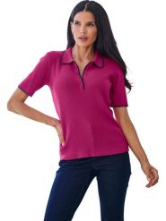 Heine Koszulka polo w kolorze fioletowym rozmiar: 38. Różowe bluzki damskie Heine, bez wzorów, prążkowane, bez kołnierzyka, bez ramiączek. Za 86.99 zł.