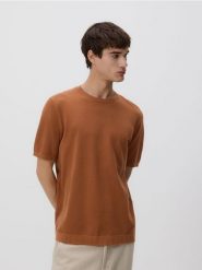 Sweter z krótkim rękawem - miedziany. Brązowe swetry męskie Reserved, l, bez wzorów, z bawełny, bez kołnierzyka. Za 89.99 zł.