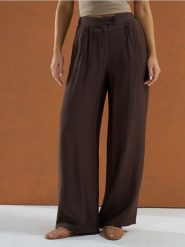 Spodnie wide leg z zakładkami - brązowy. Brązowe spodnie materiałowe damskie Sinsay, bez wzorów, z materiału. Za 49.99 zł.
