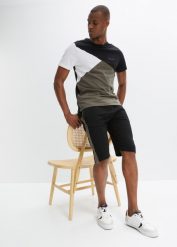 T-shirt + bermudy dresowe (2 części). Czarne szorty męskie bonprix, l, bez wzorów, z dresówki, bez kołnierzyka. Za 139.99 zł.