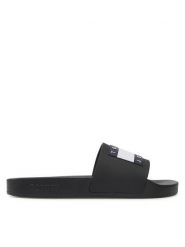 Tommy Jeans Klapki Flag Pool Sld Ess EN0EN02115 Czarny. Czarne klapki damskie Tommy Jeans, bez wzorów, z jeansu, bez obcasa. Za 129.99 zł.