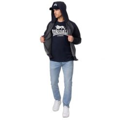 Bluza z kapturem i zamkiem błyskawicznym Lonsdale Slough. Niebieskie bluzy z kapturem męskie Lonsdale, m, z polaru. Za 326.00 zł.