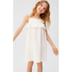 Mango Kids - Sukienka dziecięca Code 110-140 cm. Białe sukienki dziewczęce Mango Kids, bez wzorów, z bawełny, casualowe, bez ramiączek. W wyprzedaży za 39.90 zł.