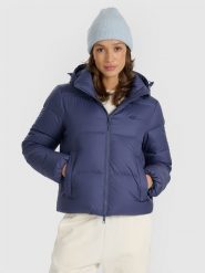4F Kurtka puchowa z wypełnieniem naturalnym damska - granatowa XL. Niebieskie kurtki damskie 4f, na zimę, xl, bez wzorów, z puchu, bez kaptura. Za 599.99 zł.