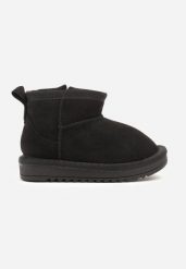 Czarne Klasyczne Śniegowce z Imitacji Zamszu Mocno Ocieplane Valentasia. Czarne buty zimowe męskie Born2be, z futra, bez zapięcia. Za 74.99 zł.