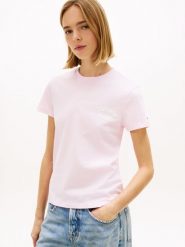 Tommy Jeans Koszulka Kobiety Bawełna różowy, M. Czerwone t-shirty damskie Tommy Jeans, m, bez wzorów, z bawełny, bez kołnierzyka. Za 119.95 zł.
