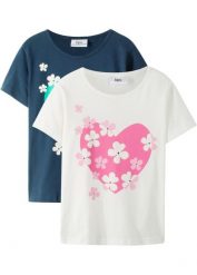 T-shirt dziewczęcy (2 szt.), bawełna organiczna. Białe koszulki dziewczęce bonprix, bez wzorów, z bawełny, bez ramiączek. Za 64.99 zł.