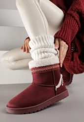 Bordowe Wsuwane Śniegowce Zdobione Futrem i Haftem Mevittia. Czerwone śniegowce damskie Born2be, z jeansu. Za 99.99 zł.