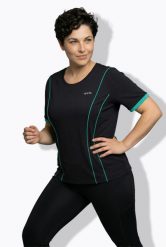 Damskie Bluzka funkcyjna dżersej termiczny okrągły dekolt rękaw 1/2 z recyklingu. Czarne bluzki sportowe damskie Ulla Popken, plus size, bez wzorów, z dżerseju, bez ramiączek. Za 199.99 zł.