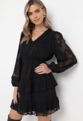 Czarna Sukienka Boho z Gumką w Pasie i Błyszczącą Nitką Gavissa. Czarne sukienki damskie Born2be, l, bez wzorów, boho, bez kołnierzyka, bez ramiączek, mini. W wyprzedaży za 135.99 zł.