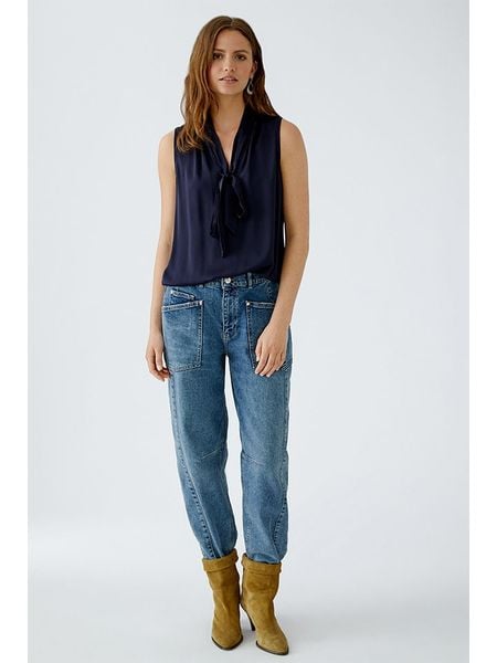 Oui Bluzka w kolorze granatowym rozmiar: 34. Niebieskie bluzki damskie Oui, bez wzorów, bez kołnierzyka, bez ramiączek. Za 104.64 zł.