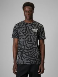 4F T-shirt regular z nadrukiem męski - czarny M. Czarne t-shirty męskie 4f, m, bez wzorów, z bawełny, bez kołnierzyka. Za 89.99 zł.