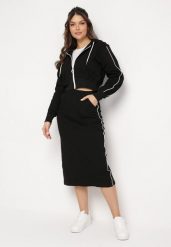 Czarny Komplet ze Spódnicą Ołówkową i Krótką Bluzą z Kapturem Xordia. Czarne bluzy z kapturem damskie Born2be, l. Za 119.99 zł.