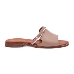 Skórzane Klapki Lewski Shoes 3047 Ciemnobeżowe beżowy. Brązowe klapki damskie bez wzorów, ze skóry, bez obcasa. Za 404.50 zł.