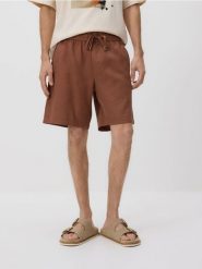 Bawełniane szorty jogger - brązowy. Brązowe szorty męskie Reserved, z bawełny, bez kołnierzyka. Za 99.99 zł.