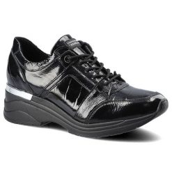 Czarne Sneakersy Damskie Chebello Stylowe Półbuty. Czarne półbuty damskie CheBello, bez wzorów, ze skóry, eleganckie, bez obcasa, na koturnie. Za 289.00 zł.