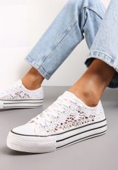 Białe Trampki Przed Kostkę z Ażurową Cholewką Shiliarre. Białe trampki i tenisówki damskie Renee, w ażurowe wzory, przed kostkę. Za 74.99 zł.