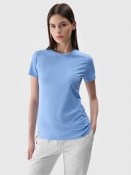 4F T-shirt slim gładki damski - niebieski XS. Niebieskie t-shirty damskie 4f, xs, bez wzorów, z bawełny, bez kołnierzyka. Za 39.99 zł.