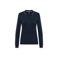 Damska koszulka polo pique z długim rękawem Kariban. Czerwone bluzki damskie KARIBAN, bez wzorów, bez kołnierzyka, bez ramiączek. Za 142.50 zł.