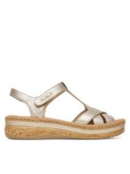 Rieker Sandały CEO-V0919-90 Złoty. Żółte sandały damskie Rieker, bez wzorów, ze skóry, bez obcasa, na koturnie. Za 339.99 zł.