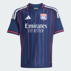 Koszulka wyjazdowa Olympique Lyon 25/26. Niebieskie t-shirty damskie Adidas, m, z materiału, bez ramiączek, do piłki nożnej. Za 329.00 zł.