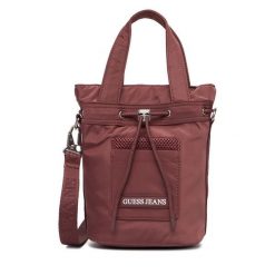 Torebka Guess Jeans. Fioletowe torebki klasyczne damskie Guess Jeans, z aplikacjami, z jeansu, bez dodatków. Za 199.99 zł.