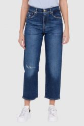 7 FOR ALL MANKIND Granatowe jeansy z poszerzoną nogawką i przetarciami THE MODERN STRAIGHT HERO. Niebieskie jeansy damskie 7 FOR ALL MANKIND. W wyprzedaży za 549.99 zł.