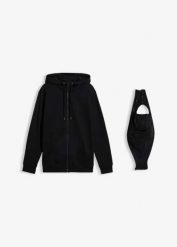 Męska bluza z kapturem 2 w 1 z wstawką na nosidełko z miękkiej bawełnianej dzianiny dresowej. Czarne bluzy i bluzki niemowlęce bonprix, bez wzorów, z bawełny, bez ramiączek, z kapturem. Za 149.99 zł.