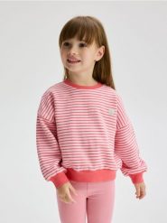 Bluza w paski z haftem - wielobarwny. Bluzy i bluzki niemowlęce Reserved, bez wzorów, z bawełny, bez ramiączek, krótkie, bez kaptura. W wyprzedaży za 39.99 zł.