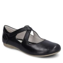 Półbuty Josef Seibel. Czarne półbuty damskie Josef Seibel, bez wzorów, bez obcasa, na płaskiej podeszwie. Za 269.99 zł.