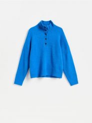 Sweter z domieszką wełny - niebieski. Niebieskie swetry klasyczne damskie Reserved, l, z dzianiny, bez kołnierzyka. Za 139.99 zł.