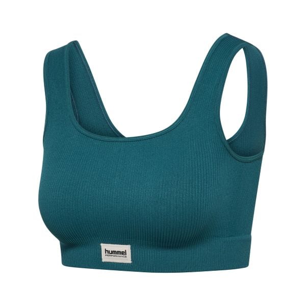 Kobiece bezszwowe biustonosze prążkowane Hummel Pulse. Zielone biustonosze HUMMEL, bez wzorów, prążkowane. Za 165.00 zł.