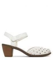 Rieker Sandały 40991-80 Biały. Białe sandały damskie Rieker, bez wzorów, ze skóry, bez obcasa, na słupku. Za 299.99 zł.
