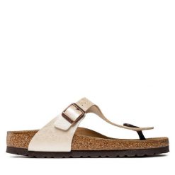 Japonki Birkenstock. Białe klapki damskie Birkenstock, bez wzorów, bez obcasa. Za 359.99 zł.