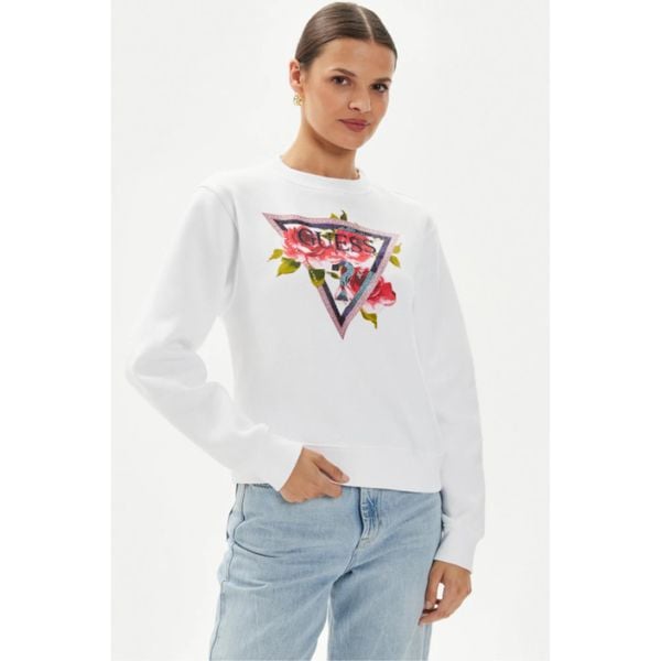 GUESS Bluza Damska "Roses Triangle" Biała, Roz. S. Białe bluzy bez kaptura damskie Guess, s. Za 279.99 zł.