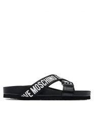 LOVE MOSCHINO Klapki JA28263G0IIX100A Czarny. Czarne klapki damskie Love Moschino, bez wzorów, ze skóry, bez obcasa. Za 779.99 zł.