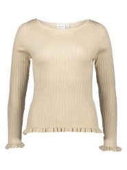 Vila Koszulka w kolorze kremowym rozmiar: L. Brązowe bluzki damskie Vila, l, bez wzorów, prążkowane, bez kołnierzyka, bez ramiączek. Za 91.99 zł.