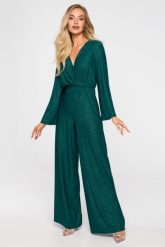Elegancki Kombinezon z Brokatem - Szmaragdowy. Zielone kombinezony damskie MOE, l, bez wzorów, z elastanu, eleganckie, bez kołnierzyka, bez ramiączek. Za 306.94 zł.