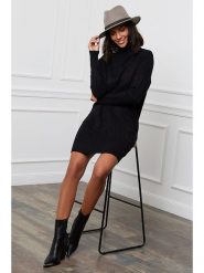 Soft Cashmere Sukienka dzianinowa w kolorze czarnym rozmiar: 34/36. Czarne sukienki damskie Soft Cashmere, na co dzień, bez wzorów, z dzianiny, klasyczne, bez kołnierzyka, bez ramiączek, mini, proste. Za 145.60 zł.