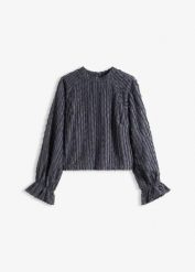 Bluzka ze strukturyzowanego materiału. Niebieskie bluzki damskie bonprix, bez wzorów, bez kołnierzyka, bez ramiączek. Za 159.99 zł.
