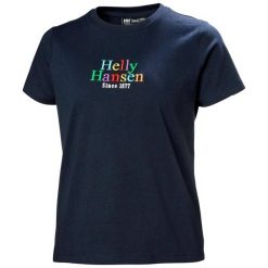 Koszulka sportowa damska Helly Hansen Core Graphic. Niebieskie bluzki sportowe damskie Helly Hansen, bez wzorów, z bawełny, bez ramiączek. Za 246.00 zł.