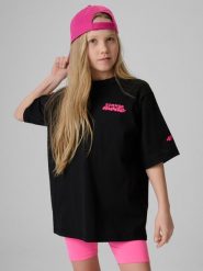 4F T-shirt loose z nadrukiem dziewczęcy - czarny 122/128 (6-8 lat). Czarne koszulki dziewczęce 4f, bez wzorów, z bawełny, bez ramiączek. Za 59.99 zł.