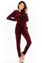 Krótka Welurowa Bluza na Suwak z Kapturem - Bordowa. Czerwone bluzy z kapturem damskie Awama, l, z materiału. Za 219.90 zł.