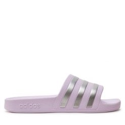 Klapki adidas. Fioletowe klapki damskie Adidas, bez wzorów, bez obcasa. Za 99.99 zł.