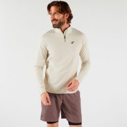 Bluza do tenisa męska długi rękaw Artengo Thermic na krótki suwak. Brązowe bluzy bez kaptura męskie ARTENGO, l, z elastanu. Za 99.99 zł.