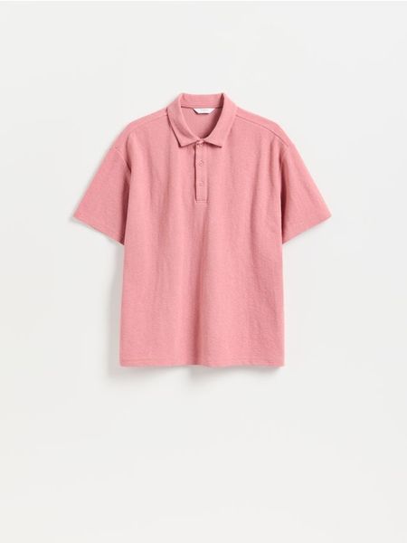 Koszulka polo boxy - brudny róż. Czerwone koszulki polo męskie Reserved, l, bez wzorów, z bawełny, bez ramiączek. Za 119.99 zł.