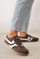 Brązowe Sneakersy Klasyczne Tenisówki z Zamszu Naturalnego Talanashta. Brązowe trampki i tenisówki damskie Renee, bez wzorów, z jeansu. Za 199.99 zł.