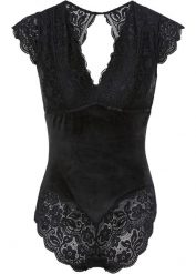 Body aksamitne bez fiszbinów. Czarne body damskie bonprix, bez wzorów, z koronki. Za 129.99 zł.