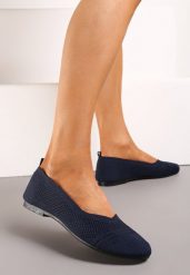 Granatowe Wsuwane Balerinki z Płaską Podeszwą Neliara. Niebieskie baleriny damskie Born2be, bez wzorów, z jeansu, bez obcasa, na płaskiej podeszwie. Za 39.99 zł.